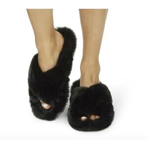 Apparis Biba Slide Slippers Black Faux Fur Women's Size 6 New